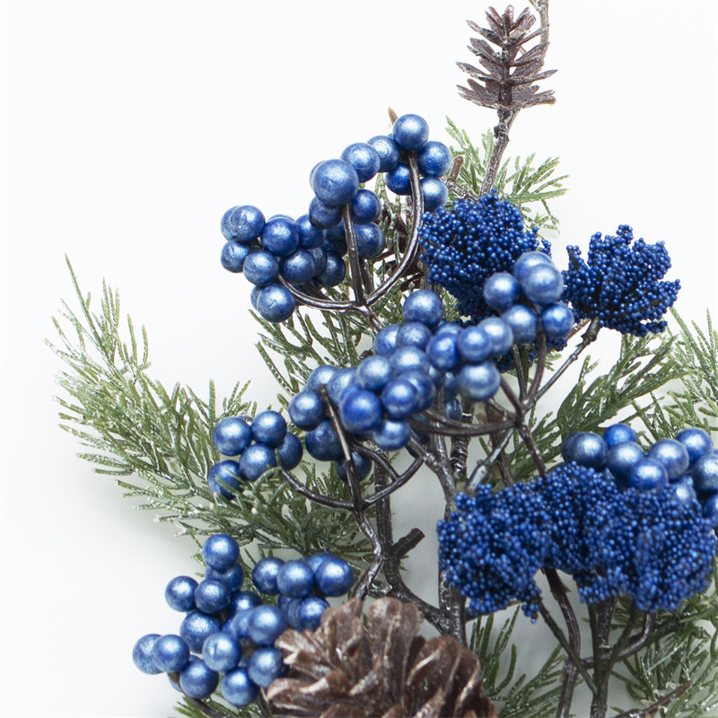 Artificial Pinecone Stem With Blue Berries