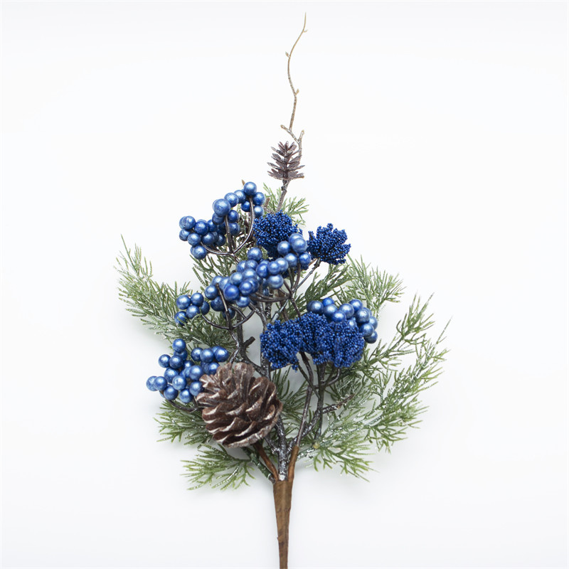 Artificial Pinecone Stem With Blue Berries