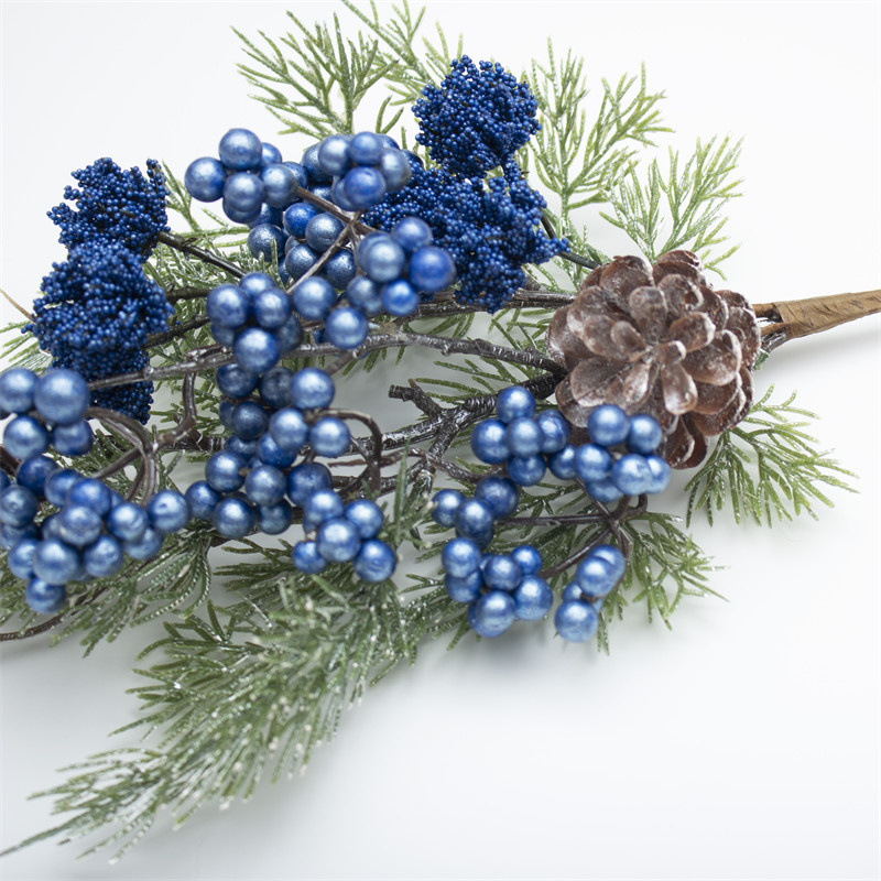 Artificial Pinecone Stem With Blue Berries