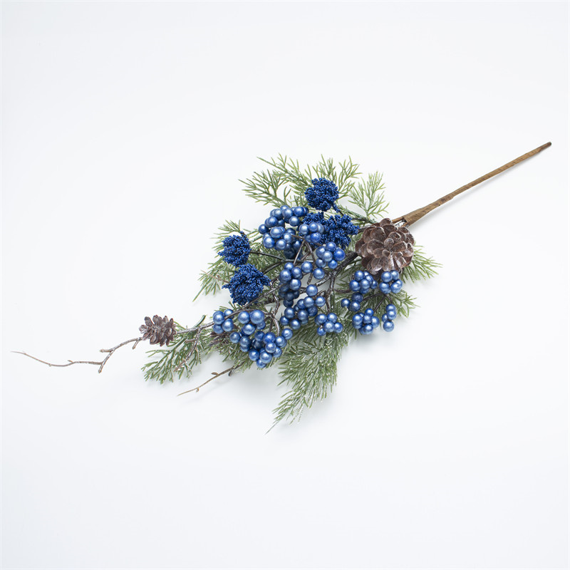 Artificial Pinecone Stem With Blue Berries