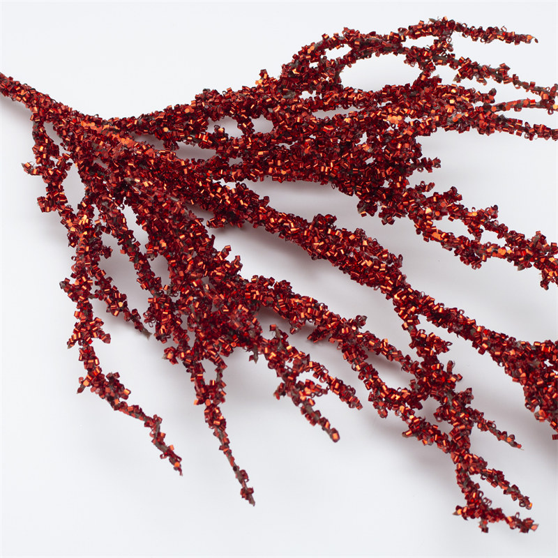 Red Glitter Pine Tree Branch With Sequin