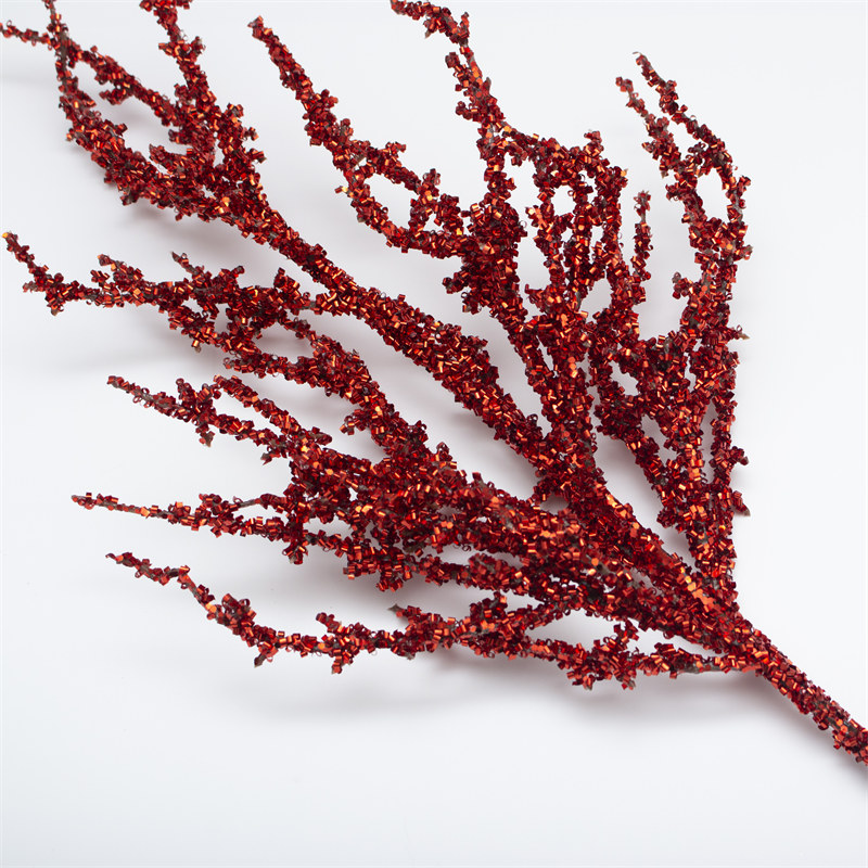 Red Glitter Pine Tree Branch With Sequin